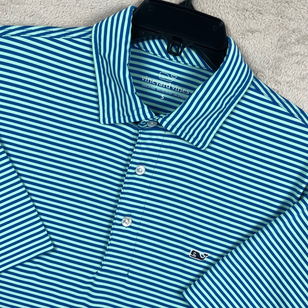 Vineyard Vines Performance Polo Shirt Mens Small Blue Striped Short Sleeve Golf